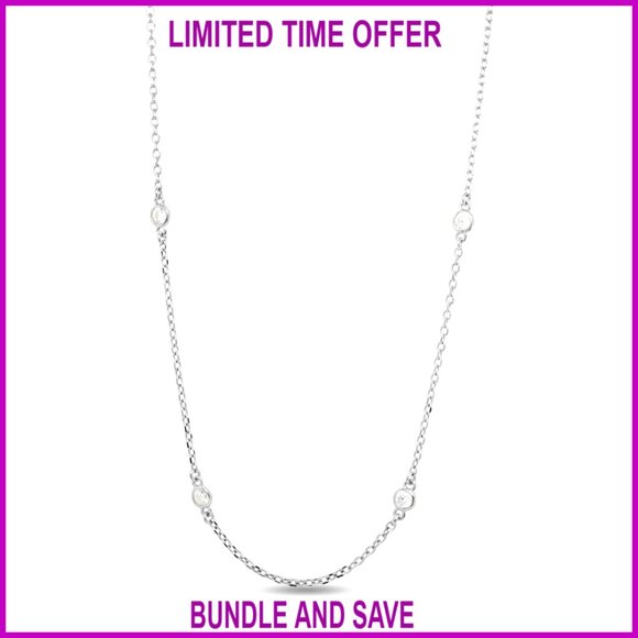 2.9mm Moissanite Bezel Station Chain Necklace 14k Gold Over Sterling Silver 18in